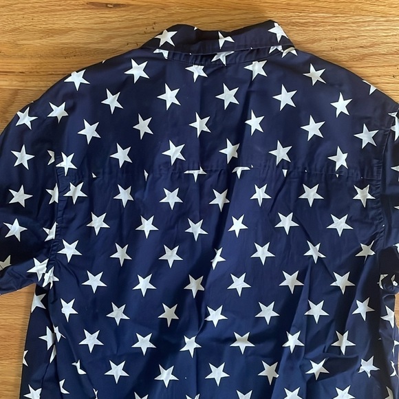 Red White Blue American Flag Stars Stripes Patriotic Short Sleeve Button Shirt M - Picture 6 of 6